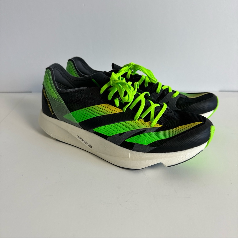 ADIDAS Adizero Takumi Sen 8 GY8405 Black Yellow Green Running Shoes Mens Sz 7.5